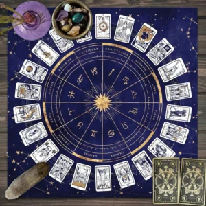 Obrus do kart tarota – mata z 12 znakami zodiaku Królewski niebieski