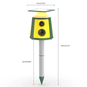 Odstraszacz zwierząt 360° PIR ultradźwięk z lampą LED i alarmem żółty