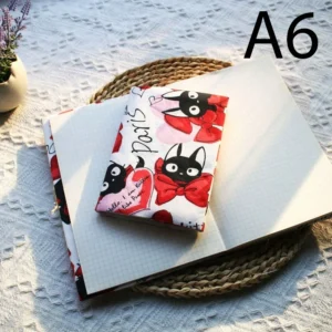 Okładka na planer A5 A6 z czarnym kotem, materiałowa, ochronna Różowy