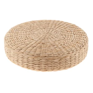 Okrągła mata pouf ze słomy pleciona tatami do medytacji i salonu żółty