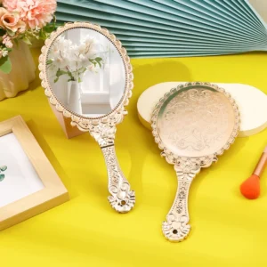 Okrągłe Lusterko Ręczne w Stylu Vintage z Ornamentami Brąz