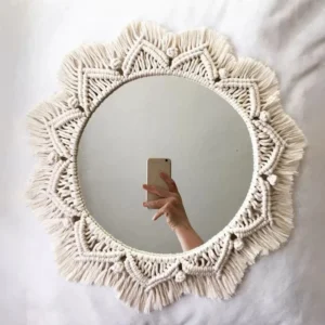 Okrągłe lustro boho makrama – ścienne lustro dekoracyjne z tkaniem Morela