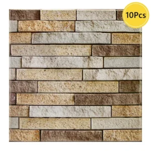 Samoprzylepny panel ścienny 3D imitacja kamienia, naklejka kuchenna backsplash, 30x30 cm Szampan