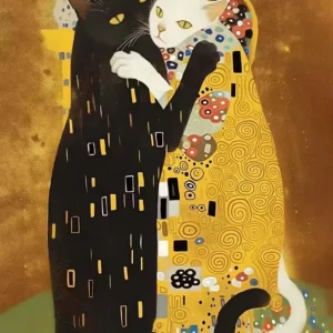 Plakat kot w stylu Klimta złoty patchwork dekoracja salonu Biały