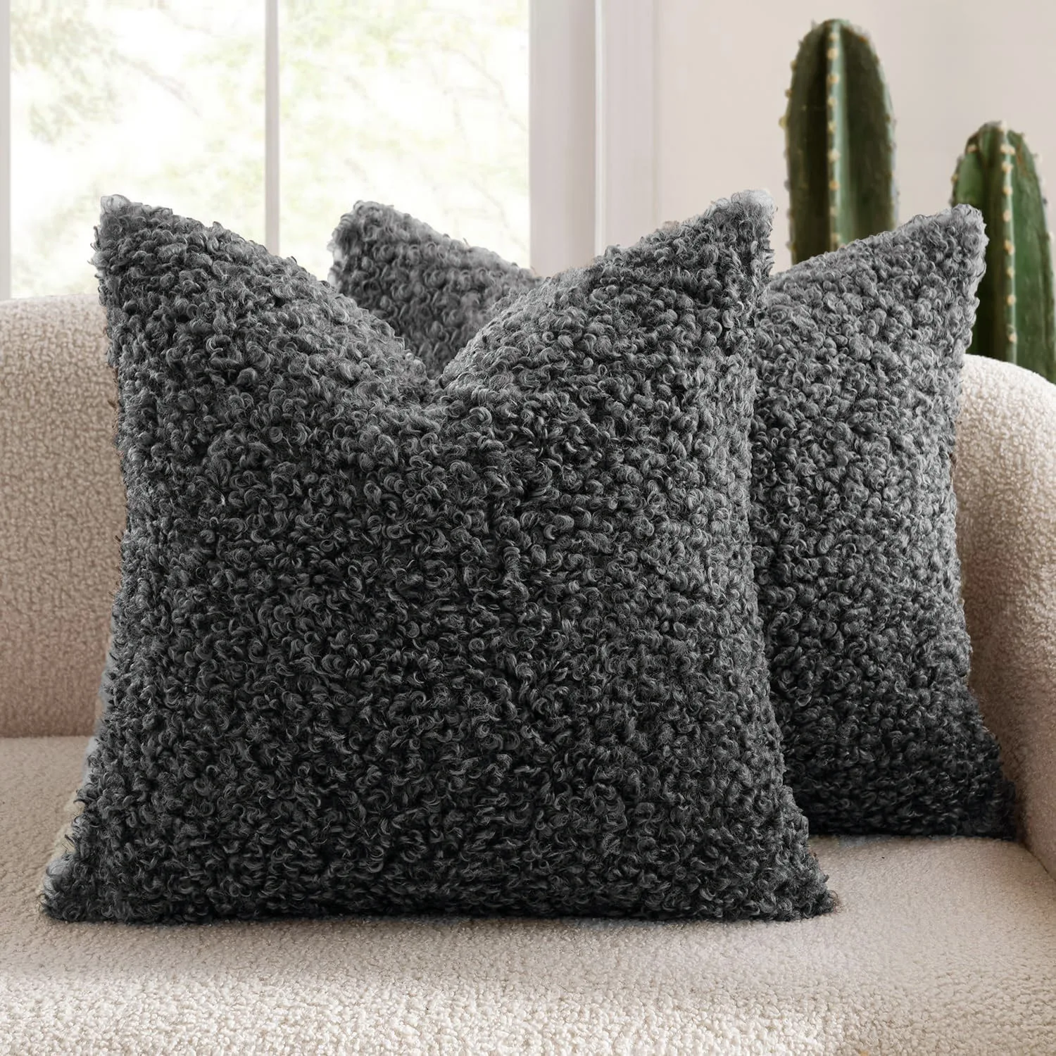 Pluszowa poszewka z jagnięcej wełny aksamitna ultra miękka sofa 45x45 cm Ciemnoszary