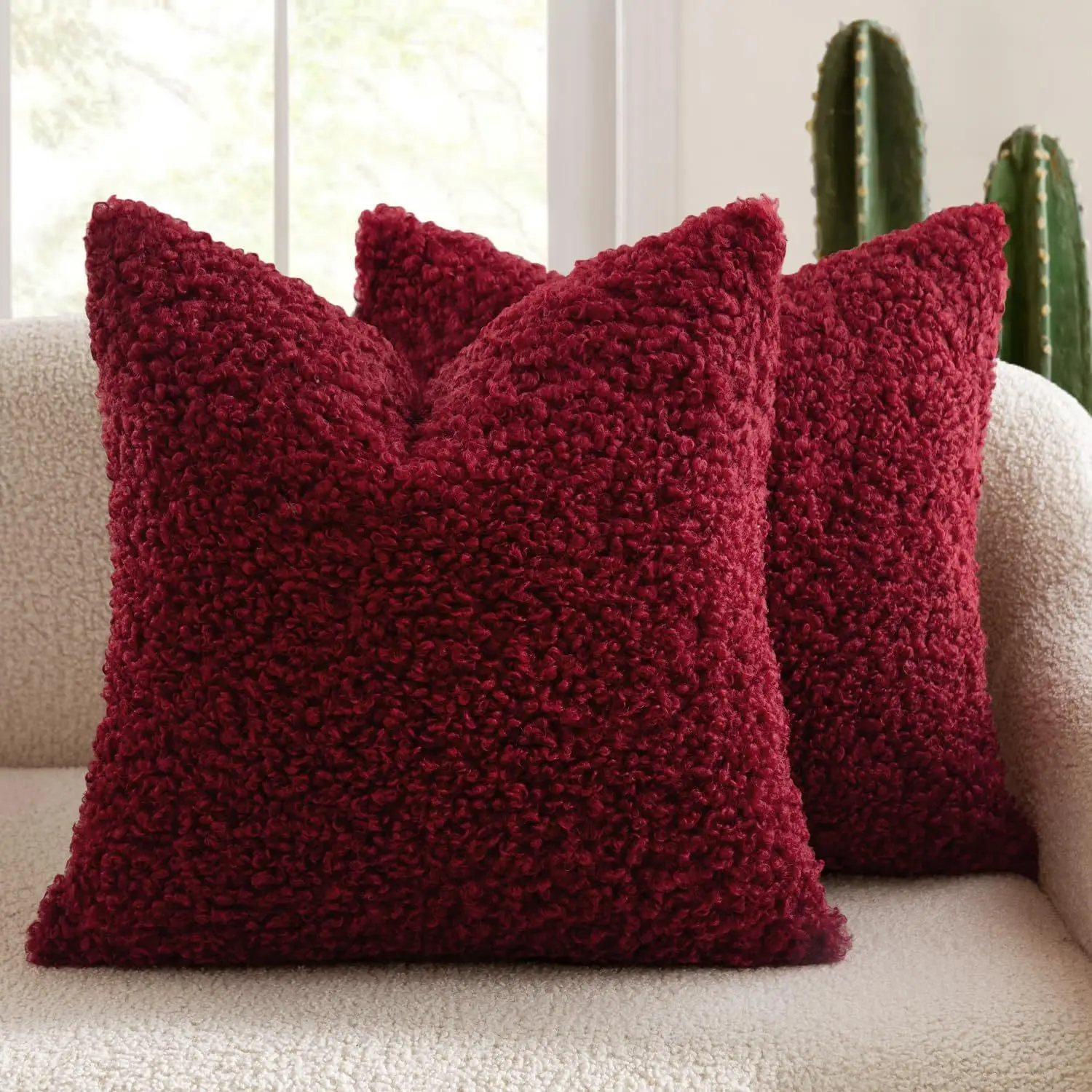 Pluszowa poszewka z jagnięcej wełny aksamitna ultra miękka sofa 45x45 cm Czerwony
