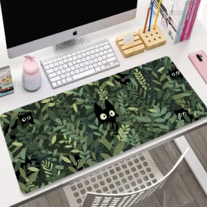 Duża podkładka pod mysz XL z kotem i roślinami, 90x40 cm Morela