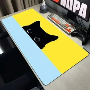 Podkładka pod mysz XXL z czarnym kotem – duża mata na biurko 30x60 Pomarańczowy