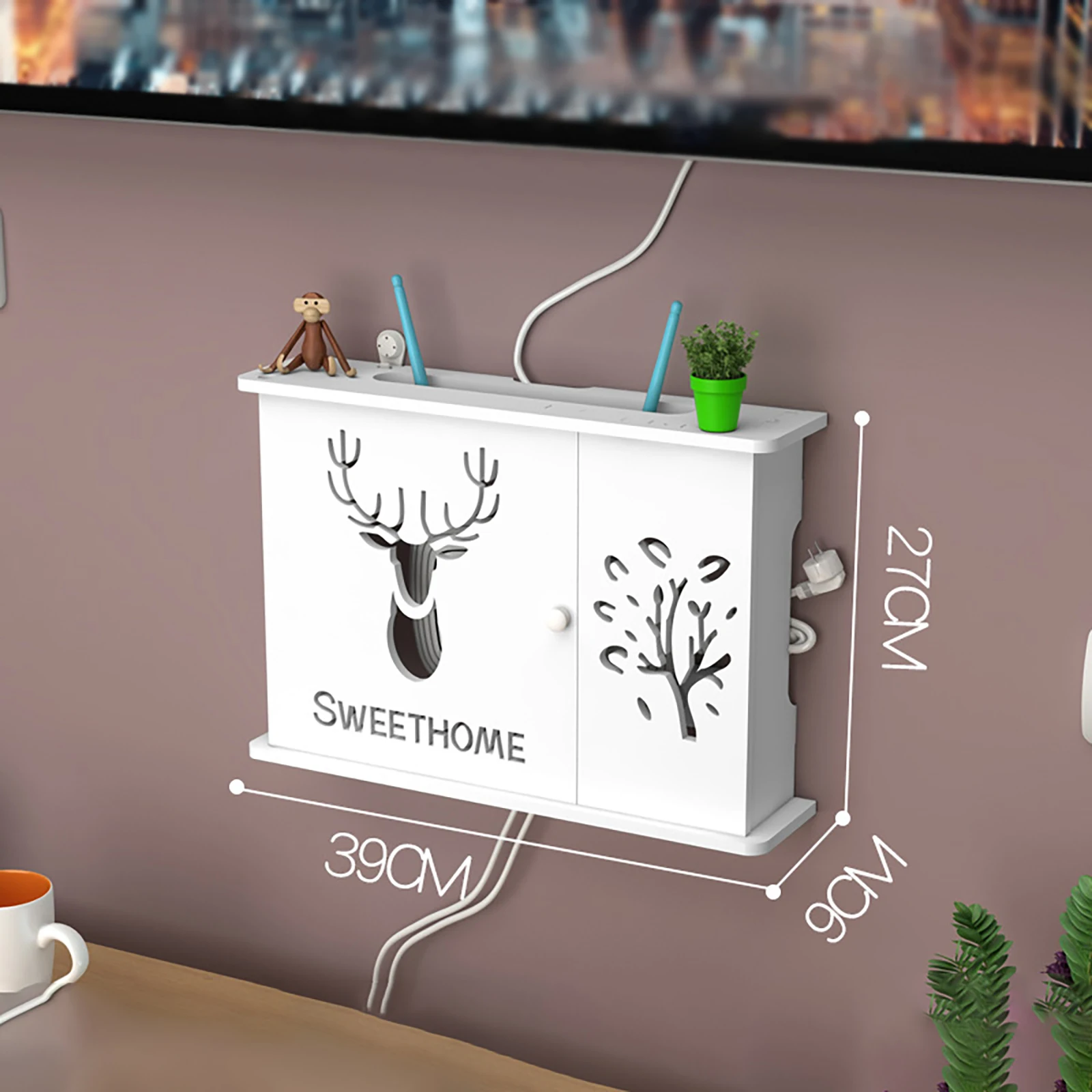 Półka na router WiFi bez wiercenia z metalowym wspornikiem Czerwonobrązowy