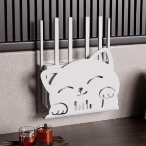 Półka ścienna w kształcie kota na router i kable Czerwony