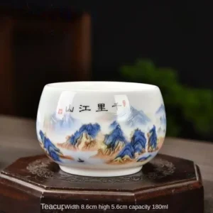 Porcelanowa filiżanka do herbaty, ręcznie zdobiona, biała Pomarańczowy