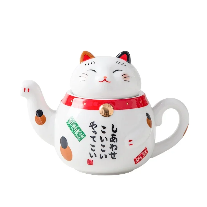 Porcelanowy zestaw do herbaty z kotem na szczęście Maneki Neko Jasnoszary