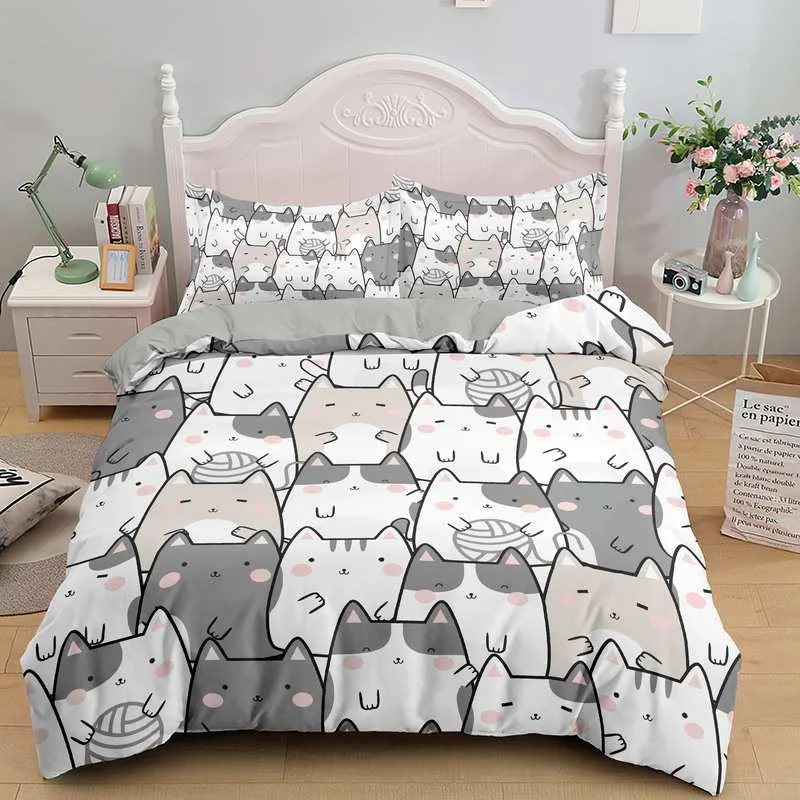 Pościel dla dzieci z kotami 3D w rozmiarach Twin do King Fioletowy/фиолетовый