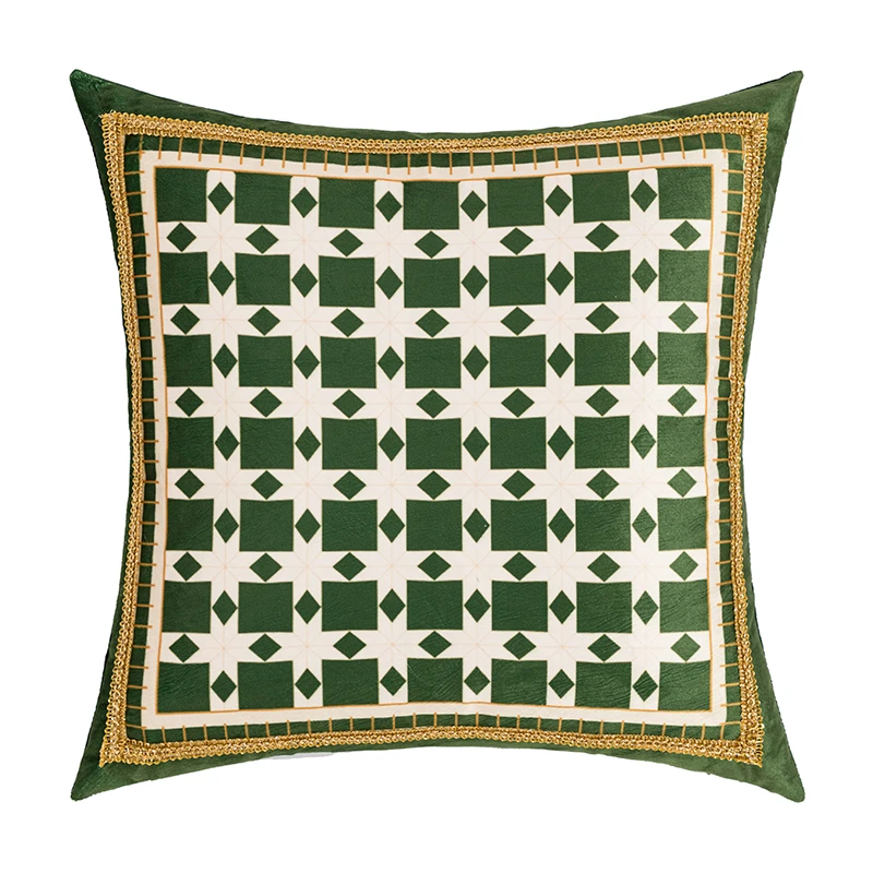 Poszewka na poduszkę aksamitna z nadrukiem zielonych liści 45x45 cm Niebieski