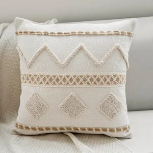 Poszewka boho z bawełny i lnu z koronką i frędzlami 45x45 Czarny