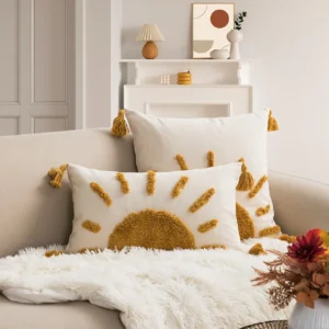 Poszewka boho bawełna tufting wzór słonecznika żółta żółty