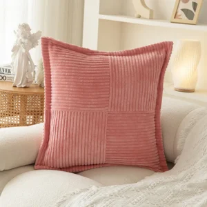 Poszewka na poduszkę boho świąteczna sztruksowa — paski sofa 45x45 cm Różowa czerwień