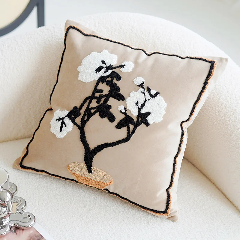 Poszewka na poduszkę boho vintage kremowa do salonu Ciemnoszary