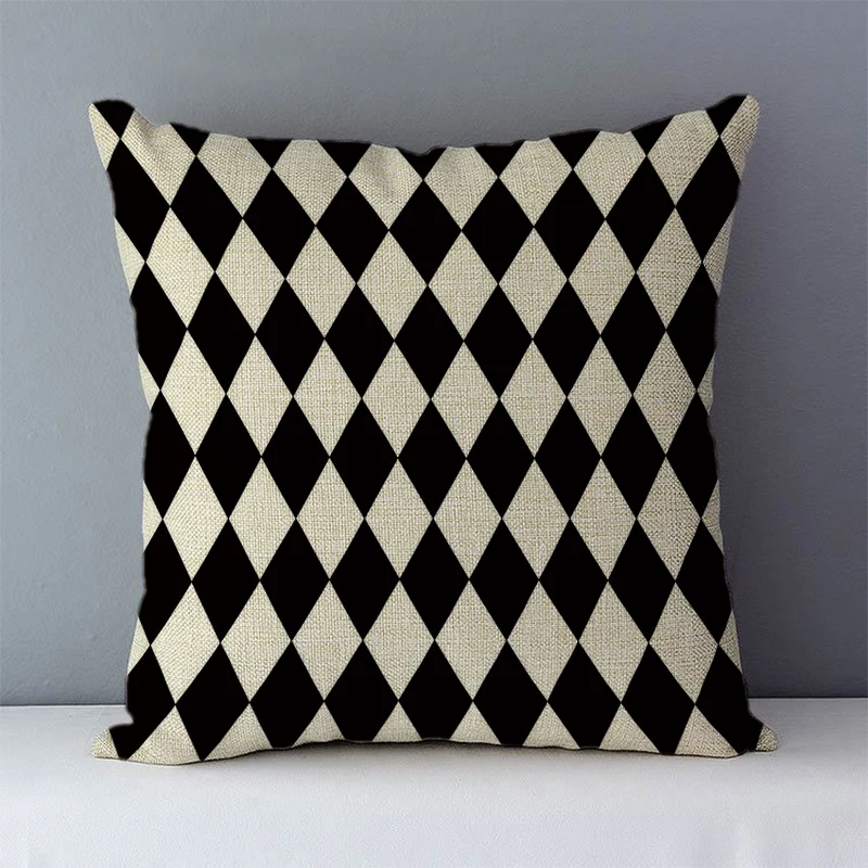 Poszewka czarna geometryczna drukowana 45x45 cm sofa Biały