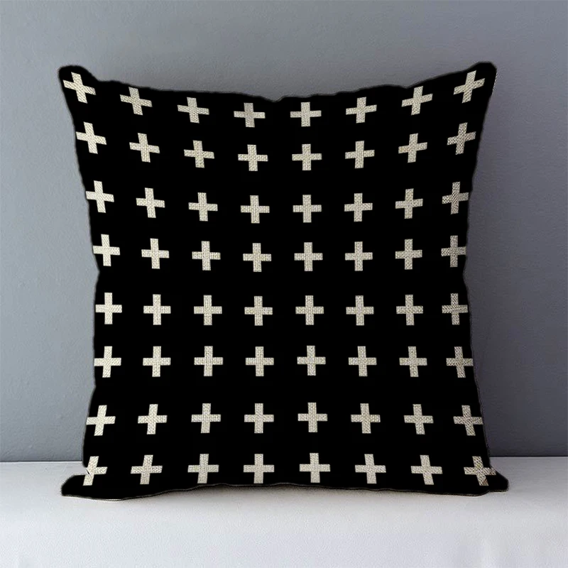 Poszewka czarna geometryczna drukowana 45x45 cm sofa Szary