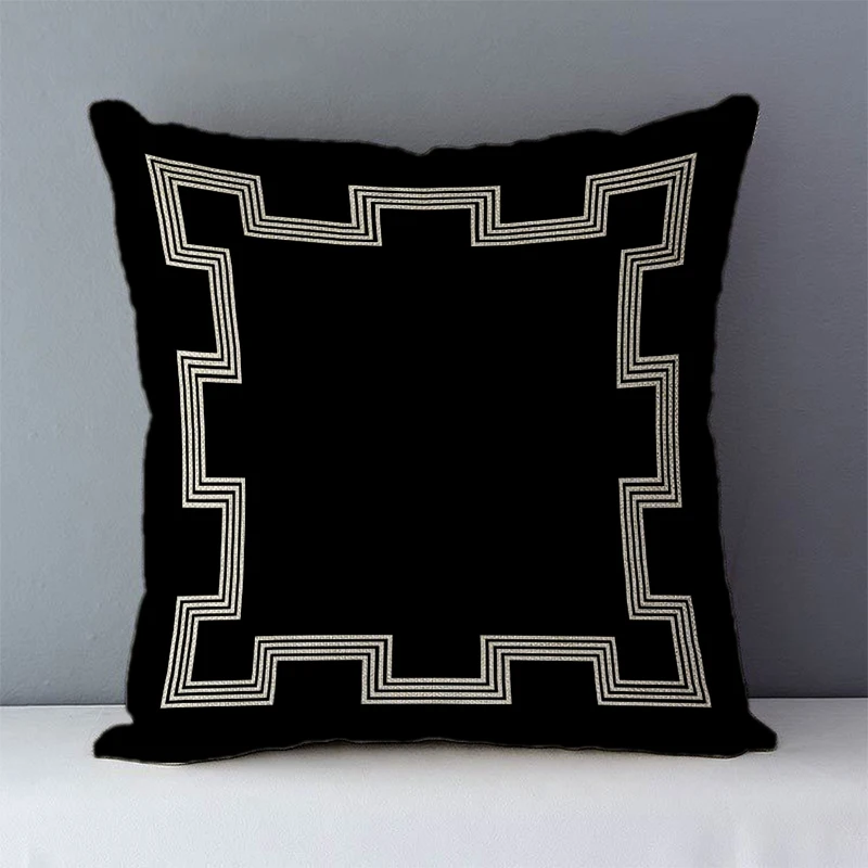 Poszewka czarna geometryczna drukowana 45x45 cm sofa żółty