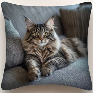 Poszewka na poduszkę z kotem Maine Coon w stylu vintage Beżowy