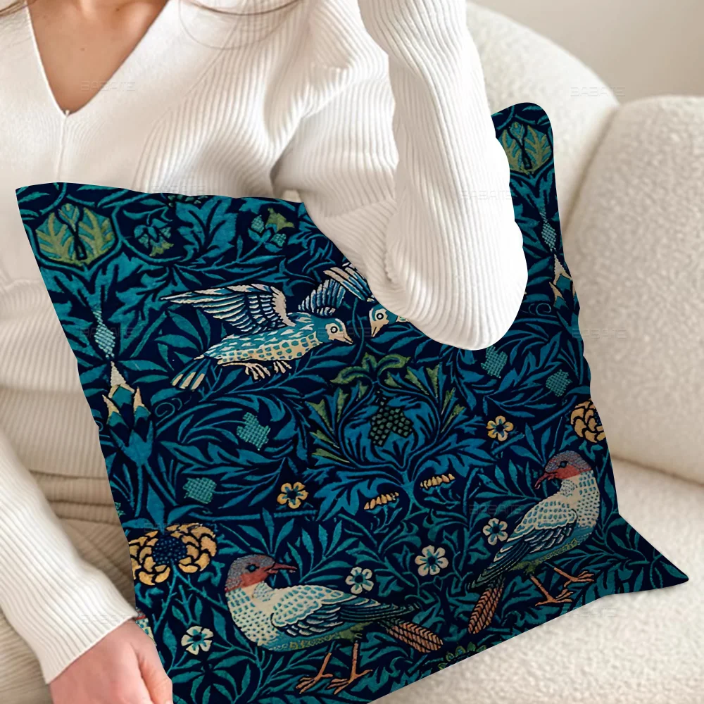 Poszewka na poduszkę wzór William Morris botaniczny 45x45 cm Błękitny