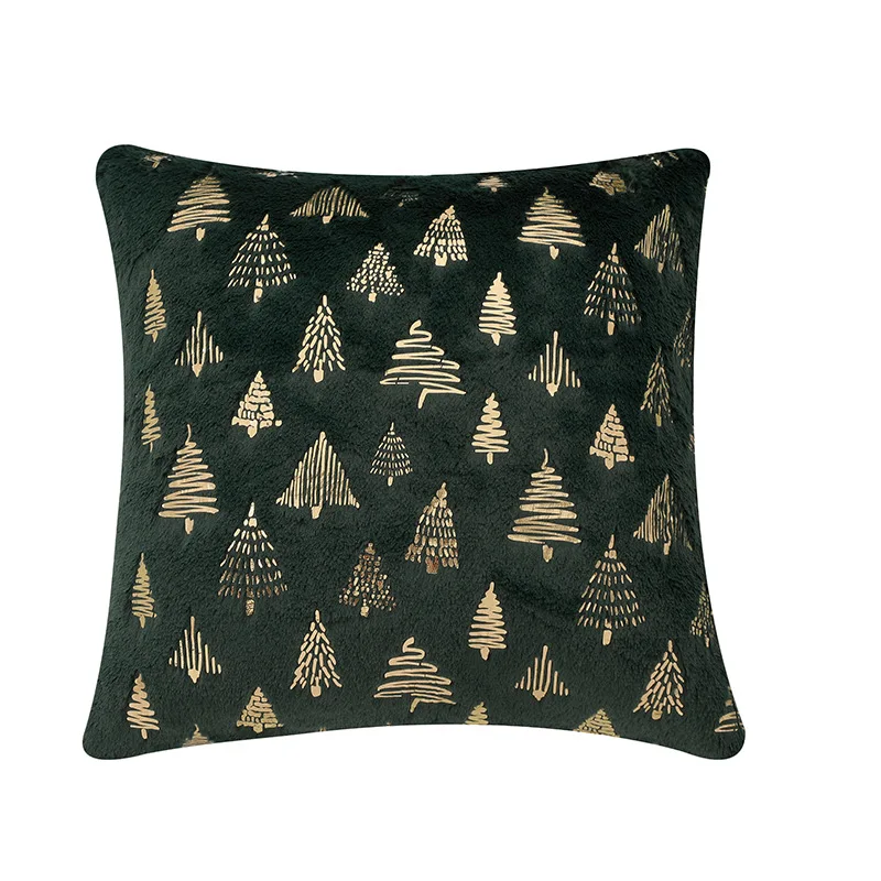 Poszewka na poduszkę pluszowa zielona świąteczna — salon sofa dekoracja 45x45 cm Czarny