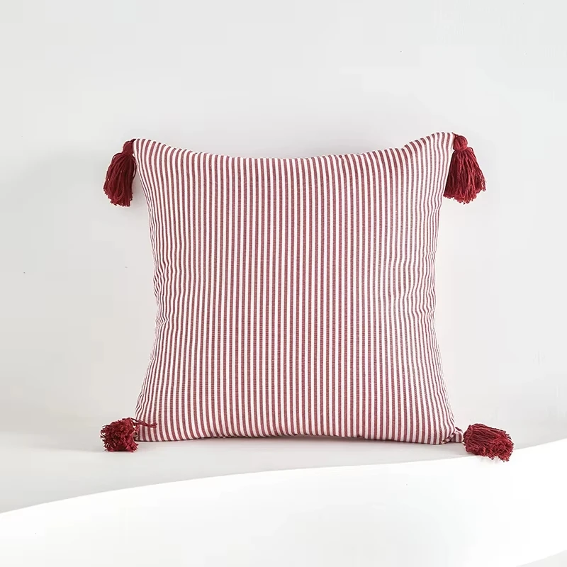 Poszewka na poduszkę czerwono-biała kratka welur 45x45 cm Beżowy