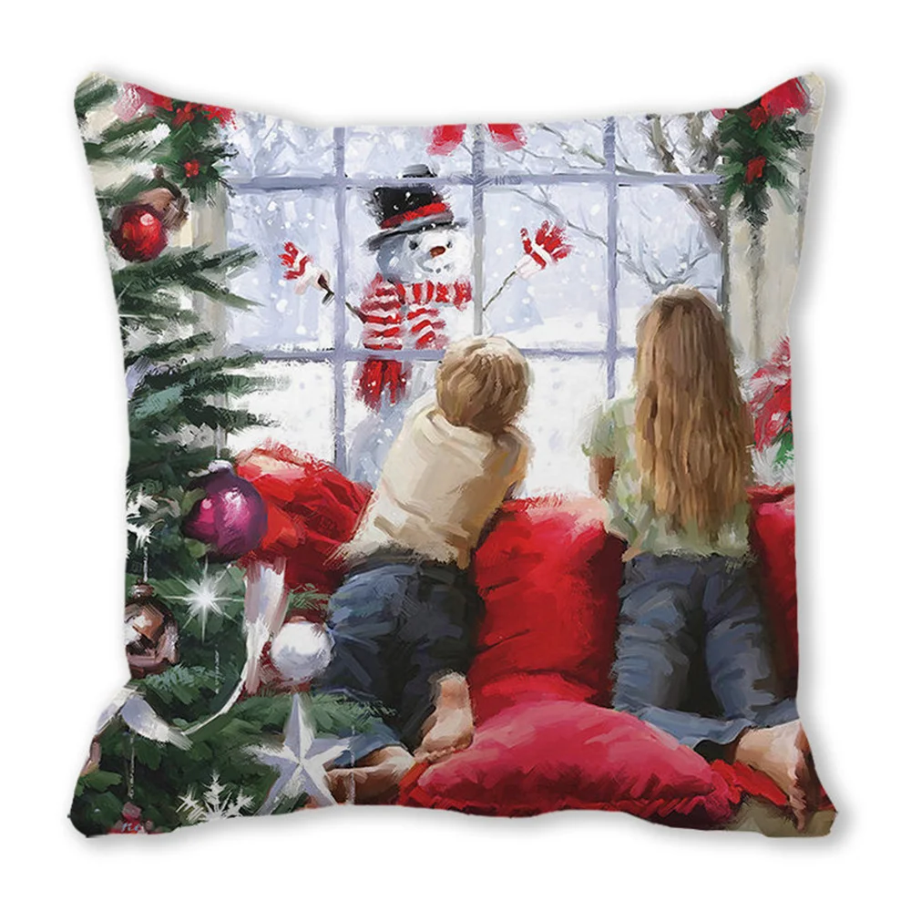 Poszewka na poduszkę świąteczna 45x45 cm — różne wzory Wesołych Świąt śliwka