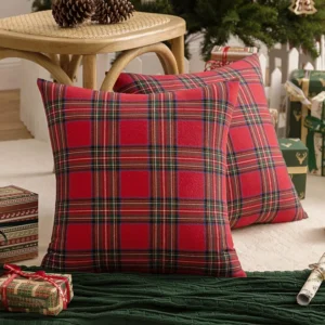 Poszewka na poduszkę świąteczna w kratę tartan 45x45 cm — welur Czarny