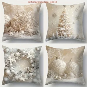 Poszewka świąteczna płatki śniegu bombki choinka 45x45 cm Czarny