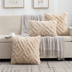 Poszewka ze sztucznego futra pluszowa krótka wełna z wkładką 45x45 cm Khaki