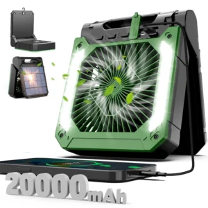 Przenośny wentylator solarny USB z lampką LED i haczykiem na namiot Armijna zieleń