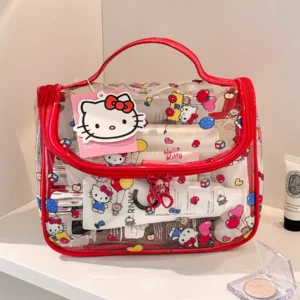 Przezroczysta kosmetyczka Hello Kitty z uchwytem Czerwony