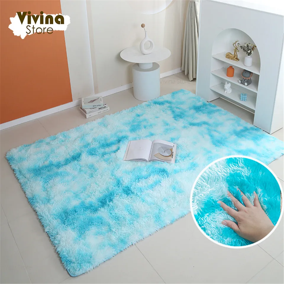 Puszysty dywan PV tie-dye do sypialni — duże rozmiary wielokolorowe żółty
