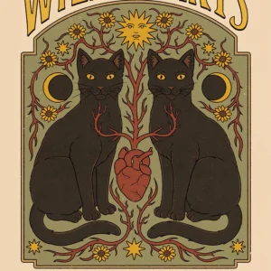 Retro plakat na płótnie z kotami księżycem i słońcem w stylu Boho Biały