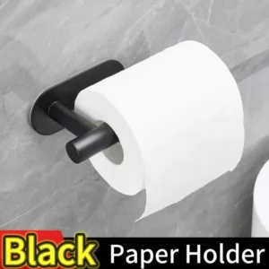 Samoprzylepny uchwyt na papier toaletowy z półeczką Styl 01 czarny