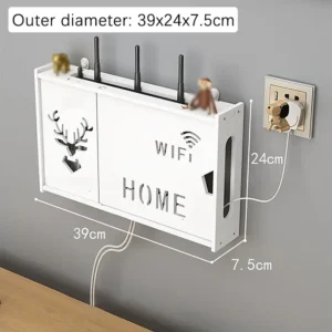 Ścienna półka na router i dekoder TV z zarządzaniem kablami żółty