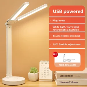 Składana lampka biurkowa LED z ściemnianiem dotykowym i USB Beżowy