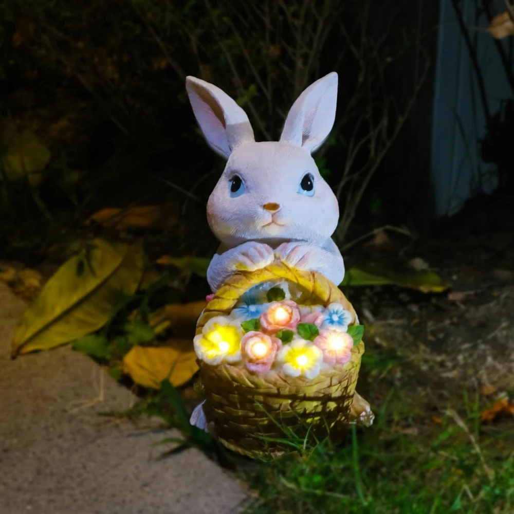 Solarna figurka króliczka do ogrodu LED Biały