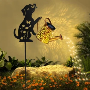 Solarna lampa ogrodowa w kształcie sylwetki kota lub psa — dekoracja na trawnik Brązowy
