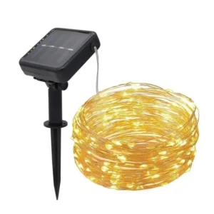 Solarne lampki LED 100 sztuk na miedzianych drucikach — do ogrodu i tarasu Ciepły biały