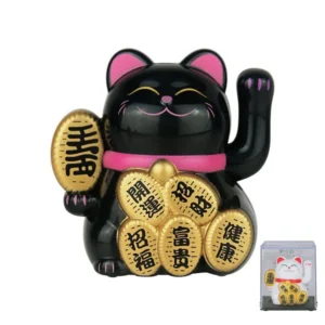 Solarny kot szczęścia Maneki Neko machający łapką Jasnożółty