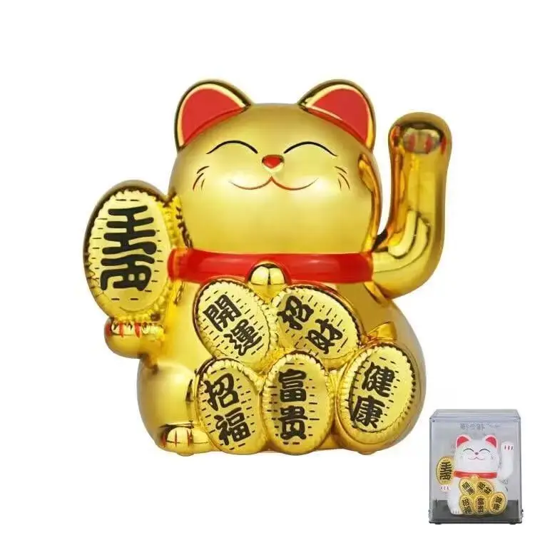 Solarny kot szczęścia Maneki Neko machający łapą dekoracja domu Khaki