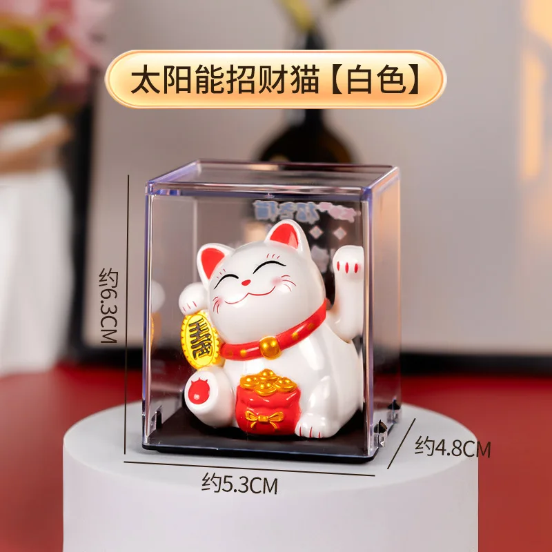 Solarny kot szczęścia Maneki Neko machający łapą dekoracja domu Ciemny szary