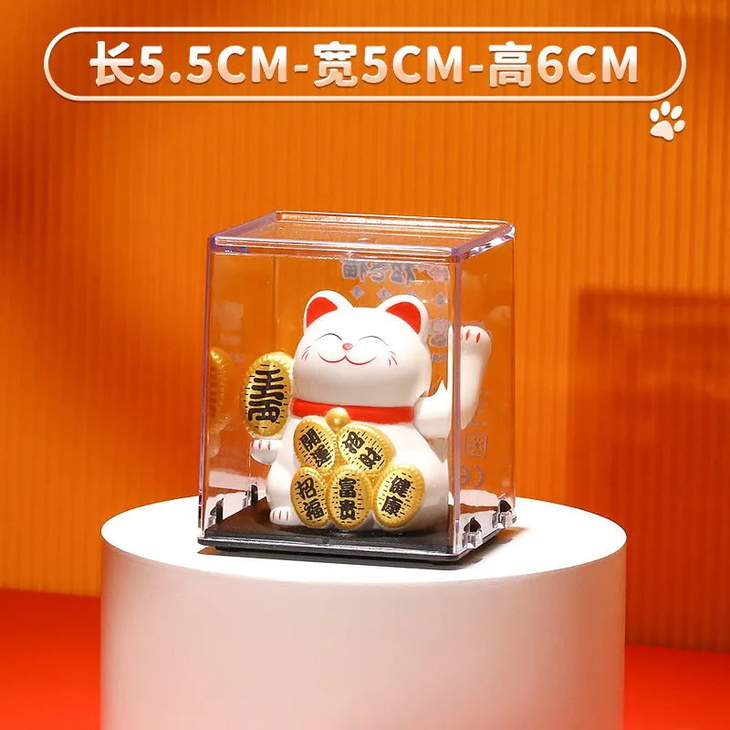 Solarny kot szczęścia Maneki Neko machający łapą dekoracja domu Jasnoszary