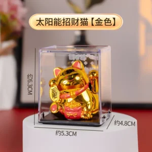 Solarny kot szczęścia Maneki Neko z machającą łapką, figurka Głęboki niebieski