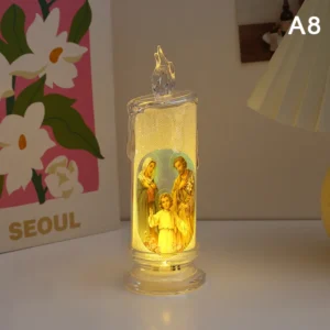 Świeczka LED Jezus Matka Boska bezpłomieniowa lampka religijna Zmienny