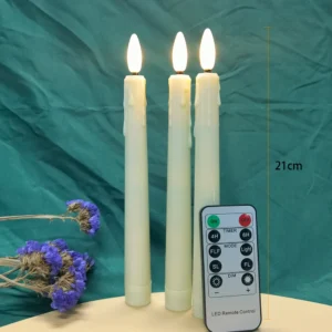 Świeca elektryczna LED 21 cm z timerem i pilotem efekt łez wosku żółty